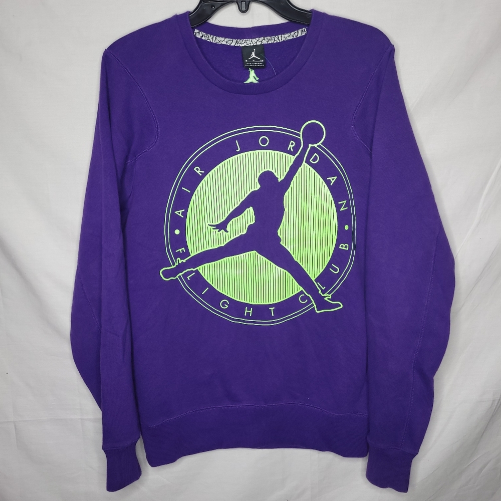 JORDAN Men's Purple Fleece Lined Flight Club Graphic Pullover Sweatshirt SMALL